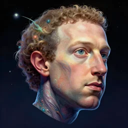 A giant floating head in space of mark zuckerberg looking like an alien, fantasy art, in the style of artgerm, illustration, epic, fantasy, intricate, hyper detailed, artstation, concept art, smooth, sharp focus, ray tracing, vibrant, artgerm, award winning art, ray tracing