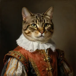 portrait of a posh pedigree male cat wearing renaissance clothes. art by rubens, oilpainting, sharp focus, very detailed, hyper realistic, rich colors