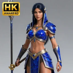 female warrior with lapis lazuli warrior, highly detailed, 4k, HDR, award-winning, artstation, octane render
