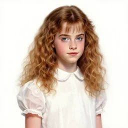 Hermione Granger as a young girl in white dress art drawn in art style of WLOP full HD 4K highest quality realistic beautiful gorgeous natural WLOP artist painting