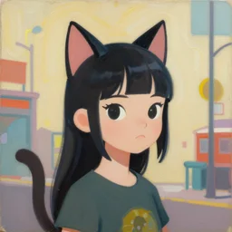 Greg Manchess portrait painting of a cat girl, medium shot, asymmetrical, profile picture, Organic Painting, sunny day, Matte Painting, bold shapes, hard edges, street art, trending on artstation, by Huang Guangjian and Gil Elvgren and Sachin Teng