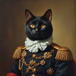 high - quality neoclassical portrait of a black cat dressed as a general, very detailed, 1 8 6 0, oil on canvas.