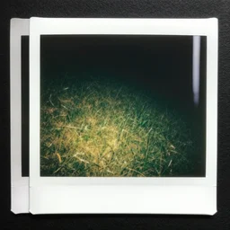 polaroid photo of a empty steep grass hill, flash photography, at night, uncanny photo, colored photograph