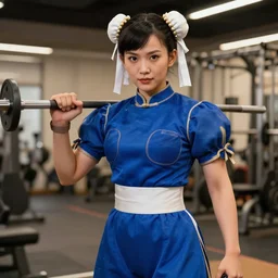 Chun li at the gym, realistic award winning photograph, highly detailed