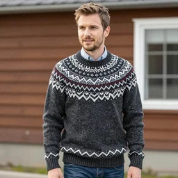 kooiker wearing an Icelandic sweater
