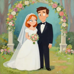 beautiful painting, wedding couple as gravity falls, by alex hirsch