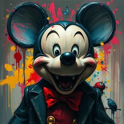 a hyper detailed photo of horror mickey mouse, award winning painting, brush splashes of vivid colors, artwork by chiara bautista and beksinski and norman rockwell and greg rutkowski, tom bagshaw weta studio, and lucasfilm, made with canon eos