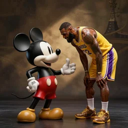 Lebron Bowing to a statue of mickey mouse digital art