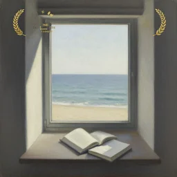 a window into the subtle shades of consciousness by the sea in the afternoon as a painting of a realistic scene, strong shadows, elegant, perfect shading, award - winning, striking, interior scene