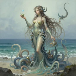 medusa at the seaside, science fantasy painting, elegant intricate digital painting artstation concept art by mark brooks and brad kunkle detailed