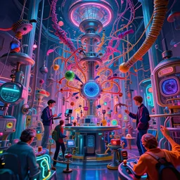 intricate chaotic bizarre laboratory, synthwave, bright neon colors, highly detailed, cinematic, robert morello, vladimir kush, philippe druillet, chris foss, bob eggleton, michael whelan, bruce pennington, alfred kelsner, kubrick, wojtek suidmak