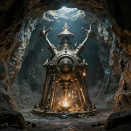 deep underground, within a long - forgotten dwarven sanctuary, exists a mechanical contraption that coverts magic into life.