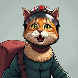 british cat in helmet, cartoon style