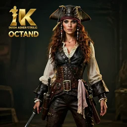 full body pose, hyperrealistic photograph of a luscious pirate woman, dim volumetric lighting, 8 k, octane beautifully detailed render, extremely hyper detailed, intricate, epic composition, cinematic lighting, masterpiece, trending on artstation, very very detailed, stunning, hdr, smooth, sharp focus, high resolution, award, winning photo, dslr, 5 0 mm