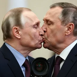 a photo of vladimir putin kisses sergey lavrov, lovely kiss, kiss mouth to mouth, romantic, emotional, love scene, insane details, clear face, clear eyes, textured, 8 k resolution, professional photography, dslr, focus, zeiss lens, depth of field, studio quality, fashion photoshoot, extremely detailed, artistic, octane render