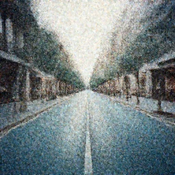 beautiful fuzzy liminal photograph of an empty road in a shopping district, end of the road