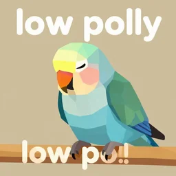 a depressed low poly parrot with the caption low polly