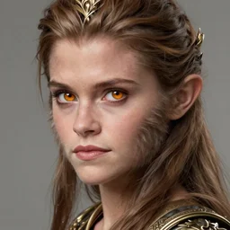 Emma Watson as a monkey king, sci-fi, amber eyes, face, long hair, fantasy, intricate, elegant, highly detailed, digital painting, artstation, concept art, smooth, sharp focus, illustration, art by artgerm and greg rutkowski and alphonse mucha