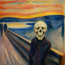 a hyper realistic painting in the style of edvard munch of a man's skin beginning to rise from his bones