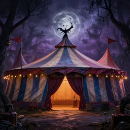 a circus tent in an evil carnival in the style of tim burton