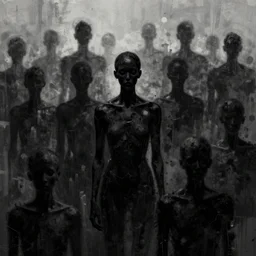 illusions, many black souls, abstract art, horror, artstation hq, in style of simon c page
