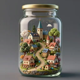 intricate illustration, of a small village, inside a glass jar. intricately detailed. beautiful.. 3 d vray render, artstation, deviantart, pinterest, 5 0 0 px models