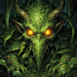 a plant monster, menacing expression, nature themed, 4 k, glowing amber eyes, intricate details, highly detailed, kentaro miura art style