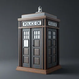 a 1 8 2 9 police box is shown on a transparent background, a digital rendering by richard wilson, artstation, photorealism, physically based rendering, rendered in maya, made of wood