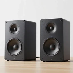 a rendered image of high - end monitor speakers, designed by google, 4 k,