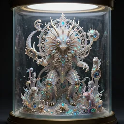 iridescent opalescent creature inside cryochamber : by michal karcz, daniel merriam, victo ngai and guillermo del toro : ornate, dynamic, particulate, intricate, elegant, highly detailed, centered, artstation, smooth, sharp focus, octane render