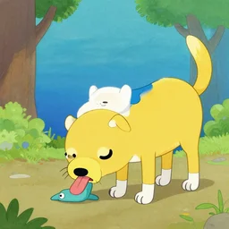 A painting of Jake the Dog licking off fin Adventure Time