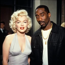 movie still 35mm film photograph of ,Tupac Shakur and Marilyn Monroe on a date, f4 aperture, cinematic Eastman 5384 film