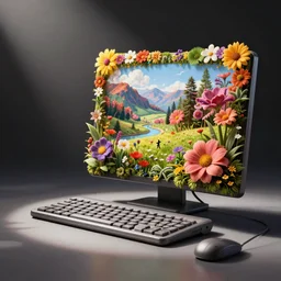 a computer made of flowers