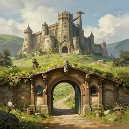 beautiful digital painting of front gate of dwarf city of Erebor from Hobbit trending on Artstation, by Daniel Dociu and Greg Rutkowski, high quality, ultra detailed, ultra realistic, concept art, landscape, architecture, Hobbit, Erebor entrance