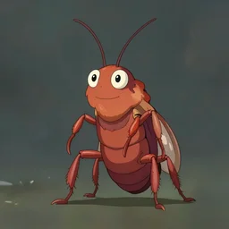 anthropomorphous cockroach character, 2d, cartoon style, by Tim Burton, studio ghibli, character design, concept art