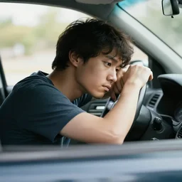 bored driver in a car