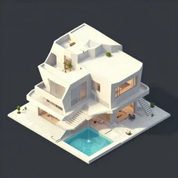 isometric view of a brutalist villa trending on artstation