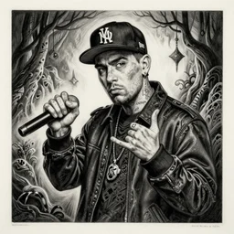 grunge cartoon drawing of eminem by - Zdzisław Beksiński , loony toons style, horror themed, detailed, elegant, intricate