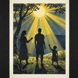 ancient beings, summer, by gediminas pranckevicius, dark shadows, woodblock, complementary - colors, olive oil, creme brule, poster, polished, discovering enlightenment, by james gilleard, happy sunrays