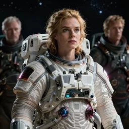 detailed ultrarealistic photography front medium shot of matrix, deepspace postapocalyptic, scifi cyberpunk heroic astronaut, warrior girl, leyendecker, norman rockwell, greg rutkowski, moebius, artstation cinematic, vray game of thrones, lord of the rings