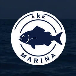 logo for a fish restaurant called marina with the sea in the background, symmetry, 4 k,