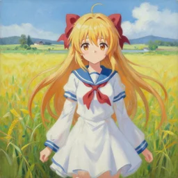 cirno from touhou, by ross tran, background in a japanese field by alena aenami, oil on canvas