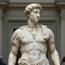 peter beardsley as marble statue of ancient roman emperor, created by michelangelo, museum photoshot, 3 d photorealistic render, high resolution, 8 k