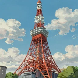 Tokyo Tower, Ghibli, Anime Background, Miyazaki Hayao, concept art, illustration,smooth, sharp focus, intricate, super wide angle, trending on artstation, trending on deviantart, 4K