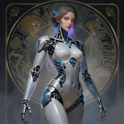 ultra realistic full shot of a beautiful cyborg girl with mechanical arms, cyberpunk, sci - fi, fantasy, kodak, colour led, soft light, volumetric lighting, night, intricate, elegant, highly detailed, digital painting, artstation, concept art, smooth, sharp focus, illustration, art by artgerm and greg rutkowski and alphonse mucha