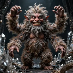 hyper realistic photography of indonesian demon hairy fluffy muppet show horror nightmare elf goblin monster with long arms, human anatomy, real teeth, full body, cinematic symmetric dark _ crystal, brian froud, alan lee, jean baptiste monge, scott radke