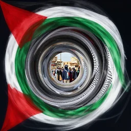 curled perspective digital art of free palestina by anton fadeev