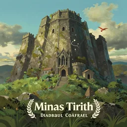minas tirith in the style of studio ghibli