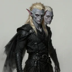 male rogue changeling, black clothes, blond hair, grey skin, dnd character | | realistic shaded, fine details, realistic shaded lighting painting by greg rutkowski, diego gisbert llorens, magali villeneuve, artgerm, jeremy lipkin, michael garmash, rob rey