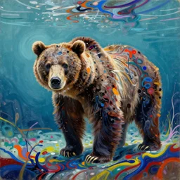 grizzly bear, underwater, abstract, generative, jackson pollock, john singer sargent, trending on artstation, oil painting, intricate
